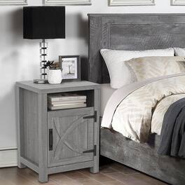 Ihomeadore - Farmhouse Barn Door Grey Nightstand Bedside Table with Storage Shelf - Gray