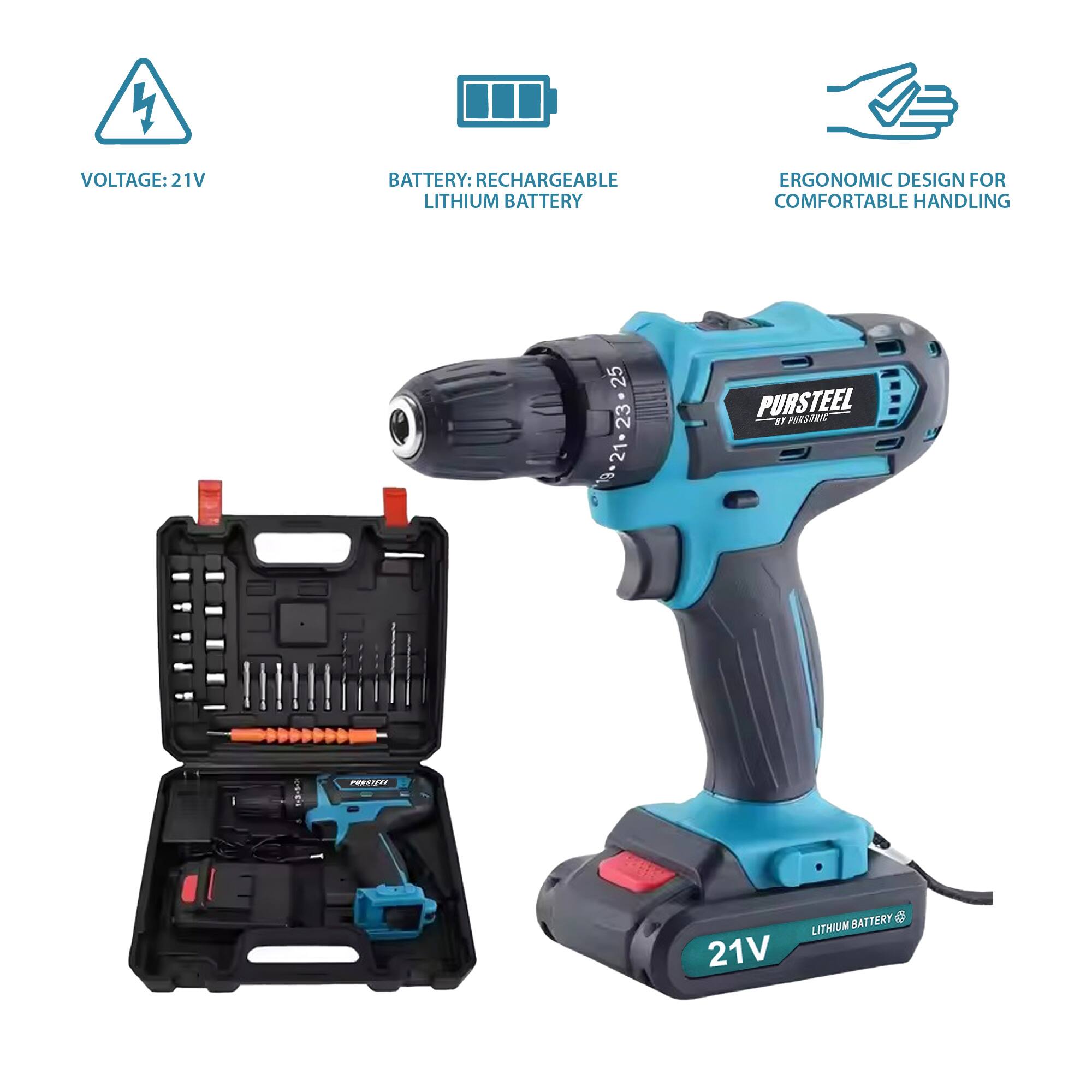 VOLTAGE: 21V  
BATTERY: RECHARGEABLE LITHIUM BATTERY  
ERGONOMIC DESIGN FOR COMFORTABLE HANDLING  

PURSTEEL  
BY PURSTEEL  

21V LITHIUM BATTERY