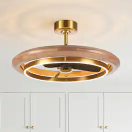 Parrot Uncle - 33 Inch Wood LED Ceiling Fan 6 Speed DC Motor Dimmable Caged Chandelier with Remote - Gold