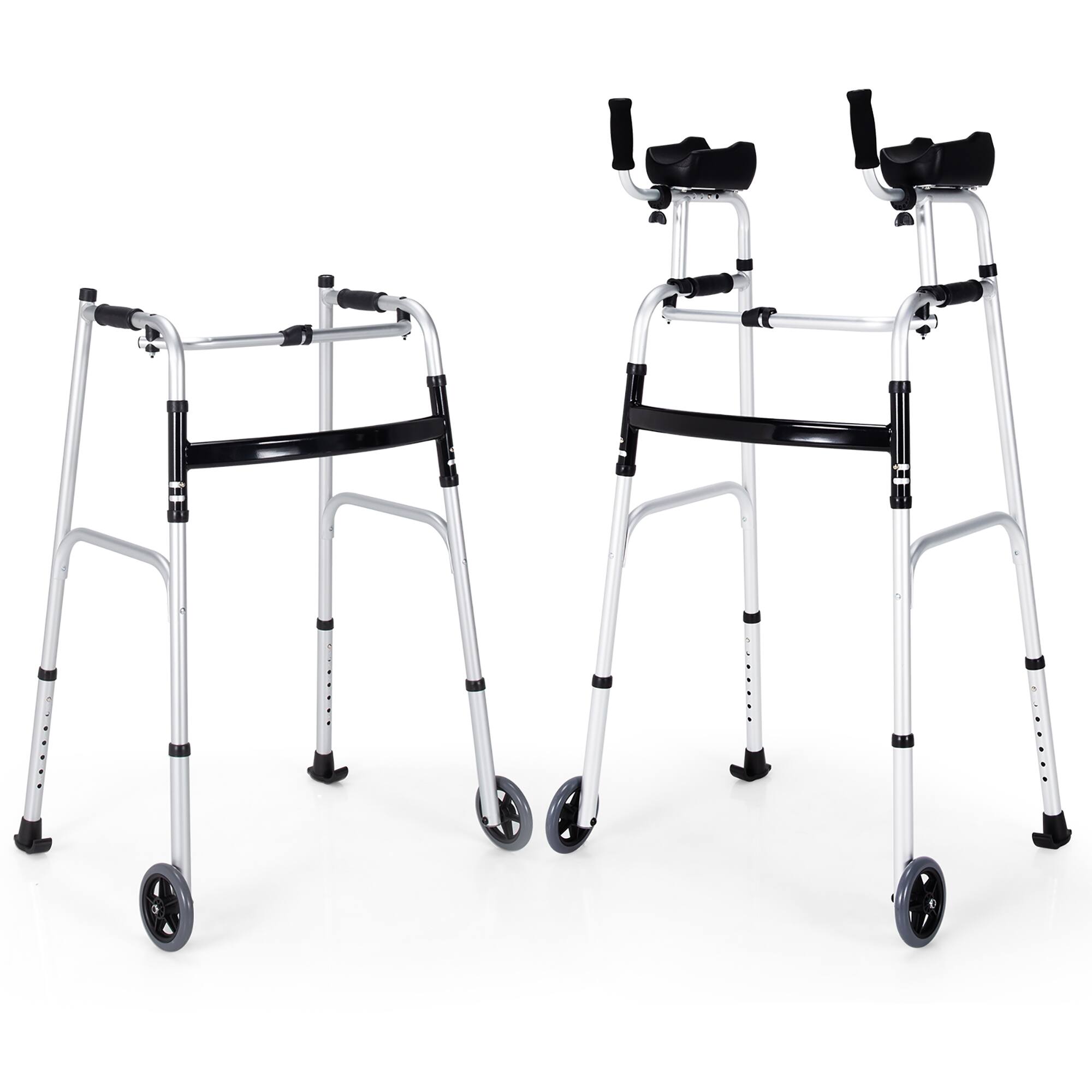 Alt View 2. Costway - Costway Folding Aluminum Alloy Wheel Walking Frame Adjustable Walker with Armrest Support Silver - Silver + Black.