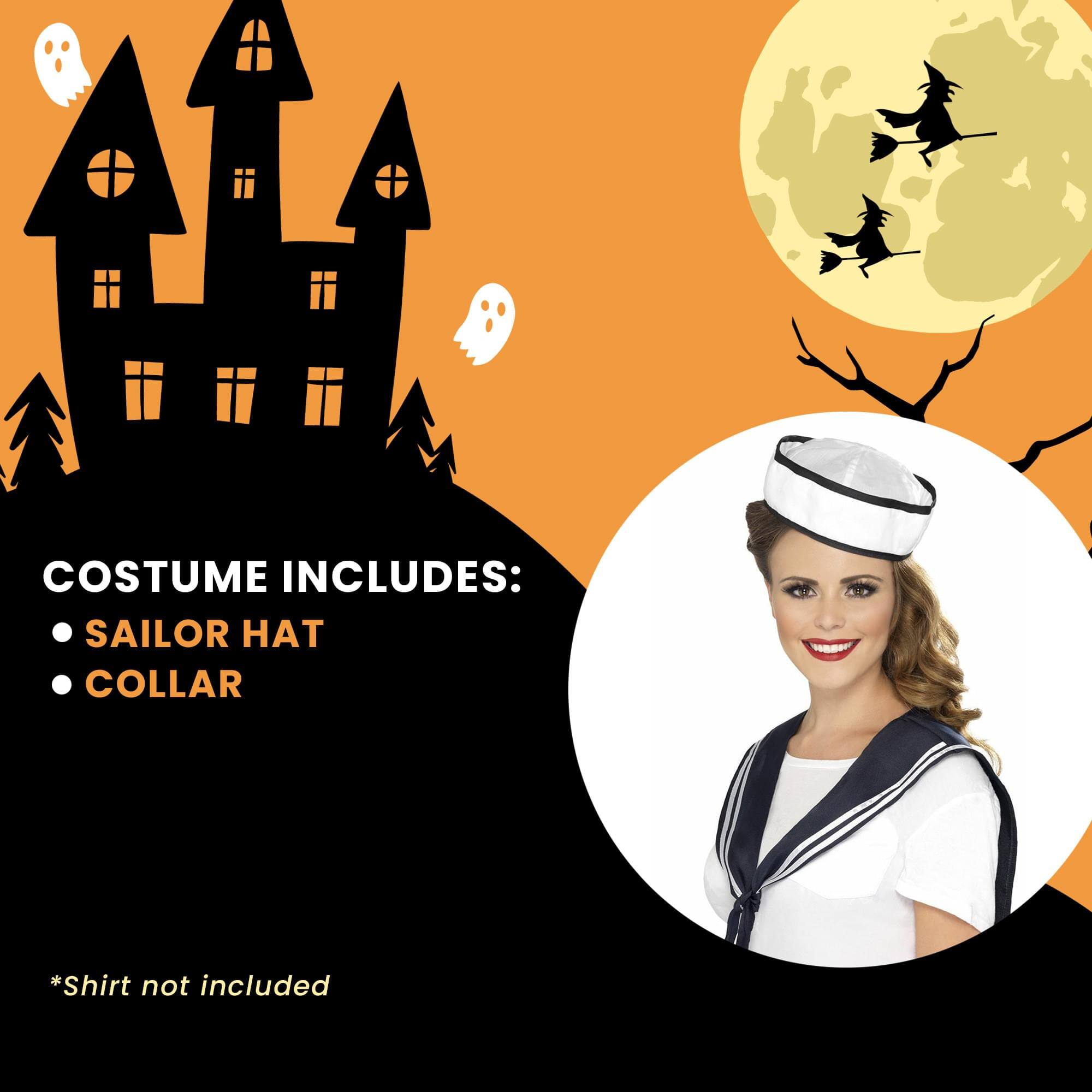 COSTUME INCLUDES:  
- SAILOR HAT  
- COLLAR  

*Shirt not included