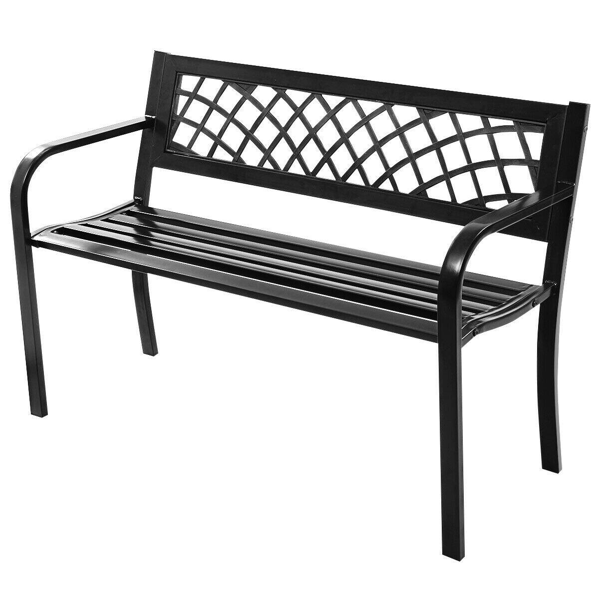 Alt View 7. Costway - Costway Patio Park Garden Bench Porch Path Chair Outdoor Deck Steel Frame - Black.