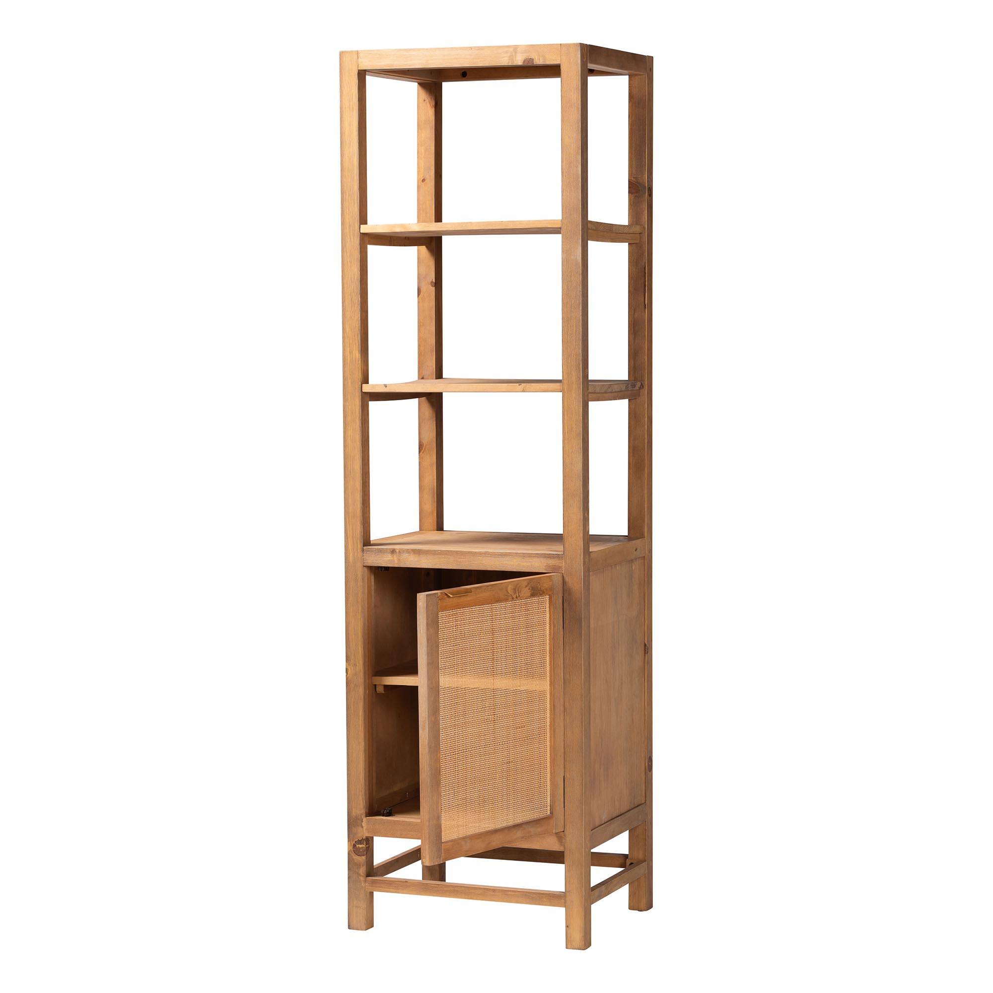 Angle. bali & pari - bali & pari Sibu Storage Cabinet with Rattan Door - Tall Accent Display Tower with Open Shelves and Cabinet - Natural.