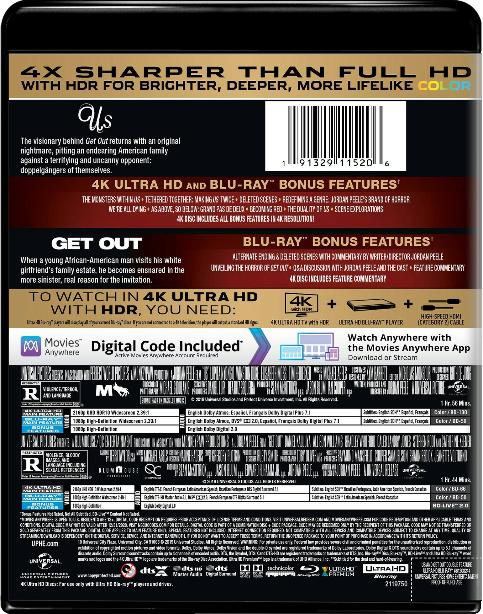 Back. Us / Get Out   - 4K Blu-Ray.
