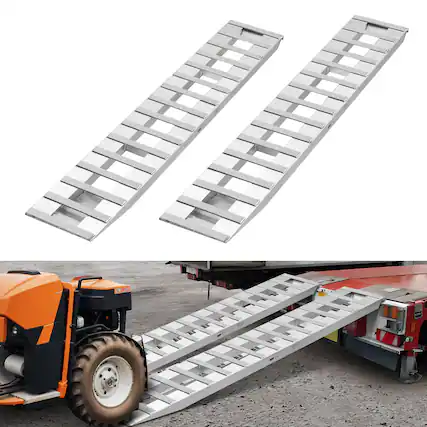 Front. VEVOR - Loading Ramps, 2 Pcs 94 x 15 in, Durable Aluminum and Heavy-Duty Trailer Ramp Set with 16 Anti-Slip Plates, 6000 Lbs - Silver.
