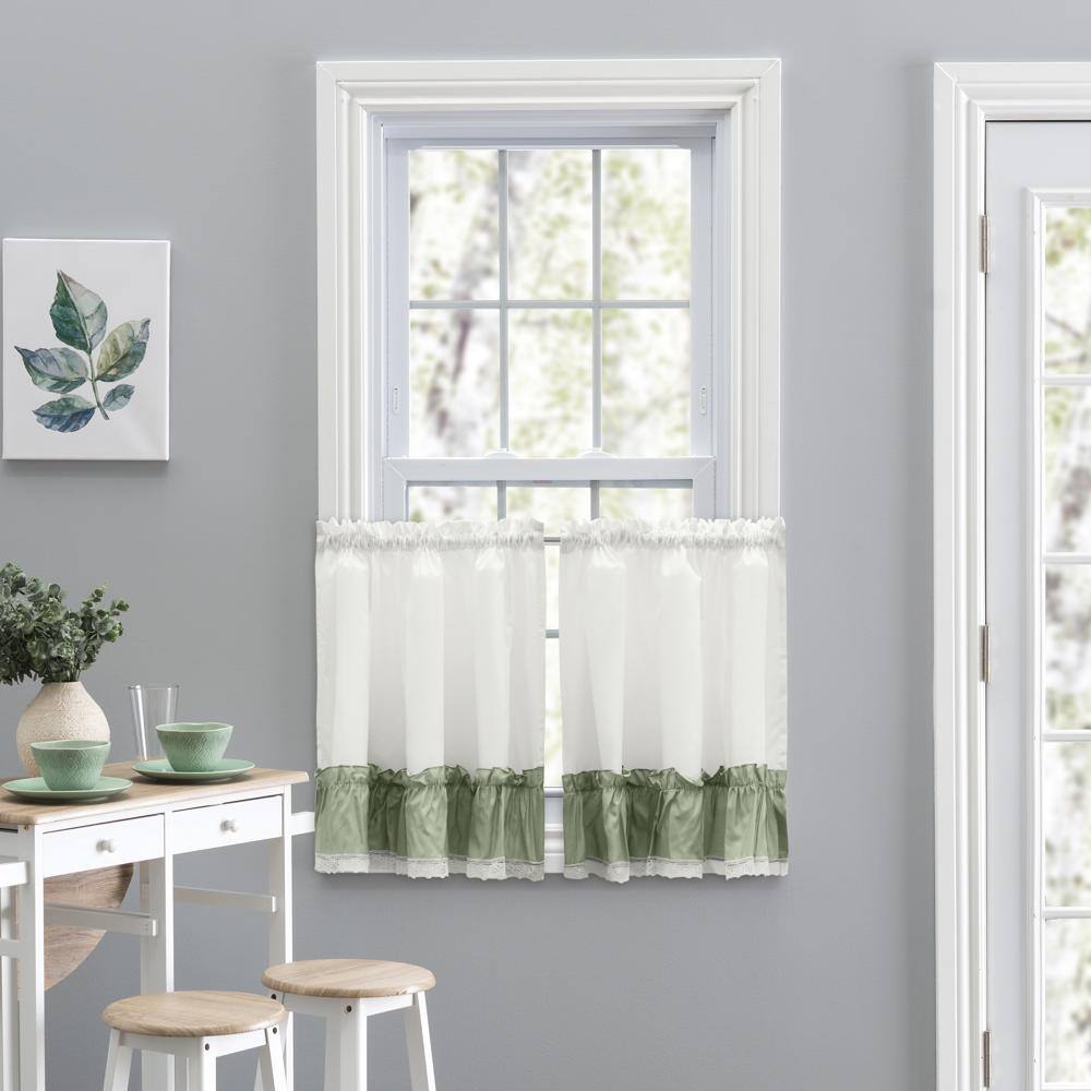 Angle. Ellis Curtain - Ellis Curtain Madelyn Ruflled Victorian 1.5" Rod Pocket Window Curtain Tiers 82"x24" Sage - Sage.