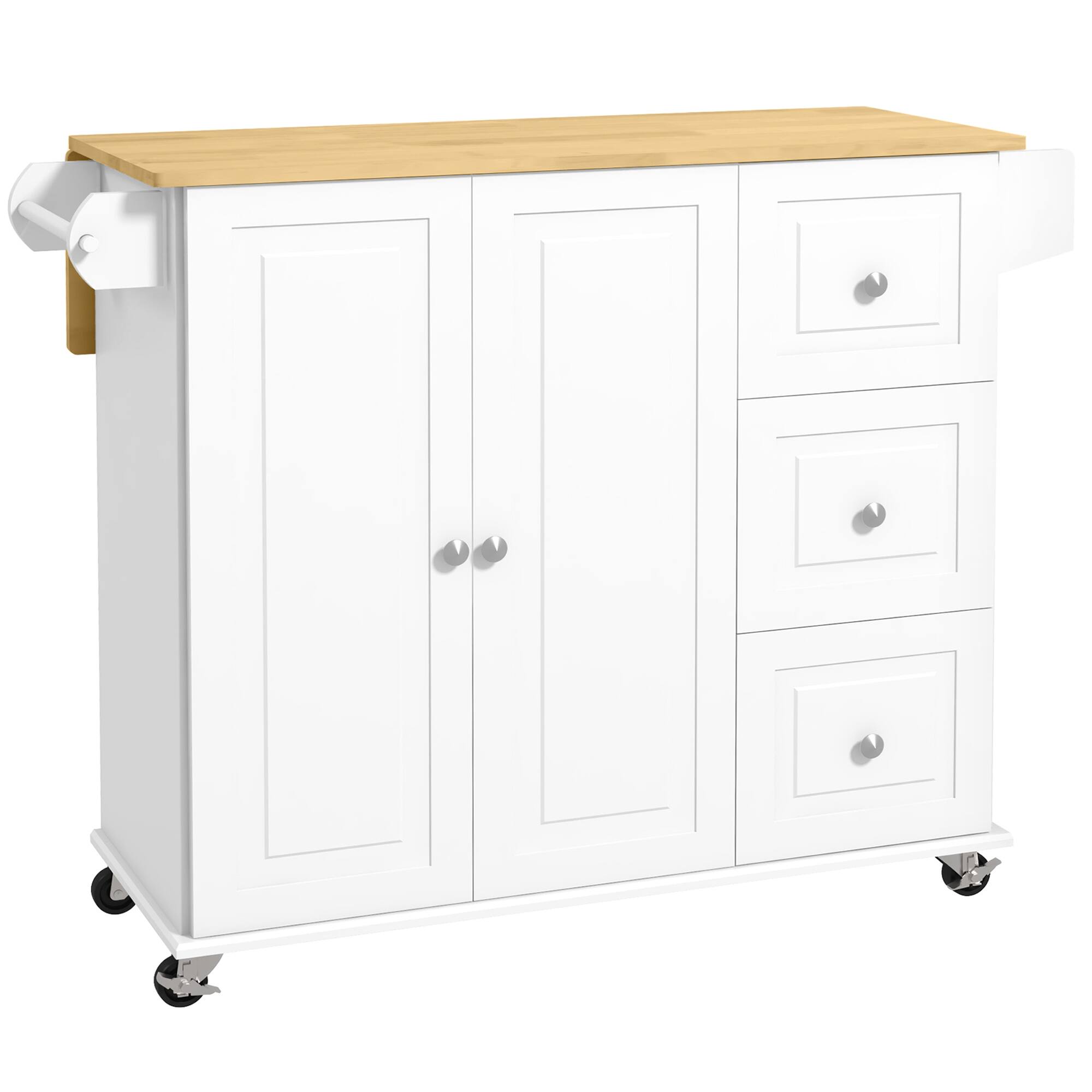 Alt View 7. Homcom - Drop Leaf Kitchen Island on Wheels, Rolling Kitchen Cart with Cabinet, 3 Drawers, Wooden Top, Towel Rack and Spice Rack - White.