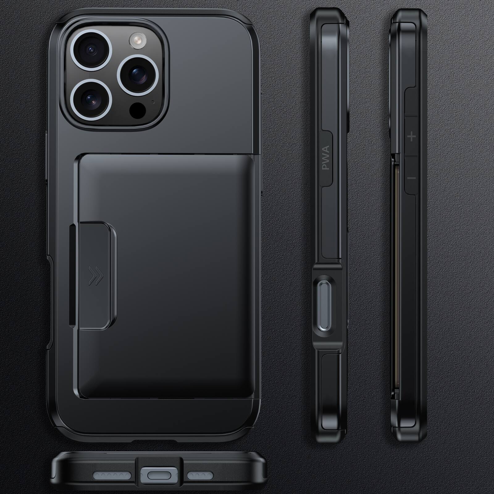 Alt View 4. Dteck - Shockproof Sliding Wallet Phone Case for Apple iPhone 16 Pro Max with Card Slot, Hard PC Dual Layer Protective Cover - Darkblue.