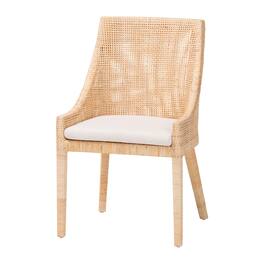 bali & pari - Beata Natural Rattan Dining Chair - Handcrafted Wingback Accent Chair with Woven Detailing and Removable Cushion - Light Honey