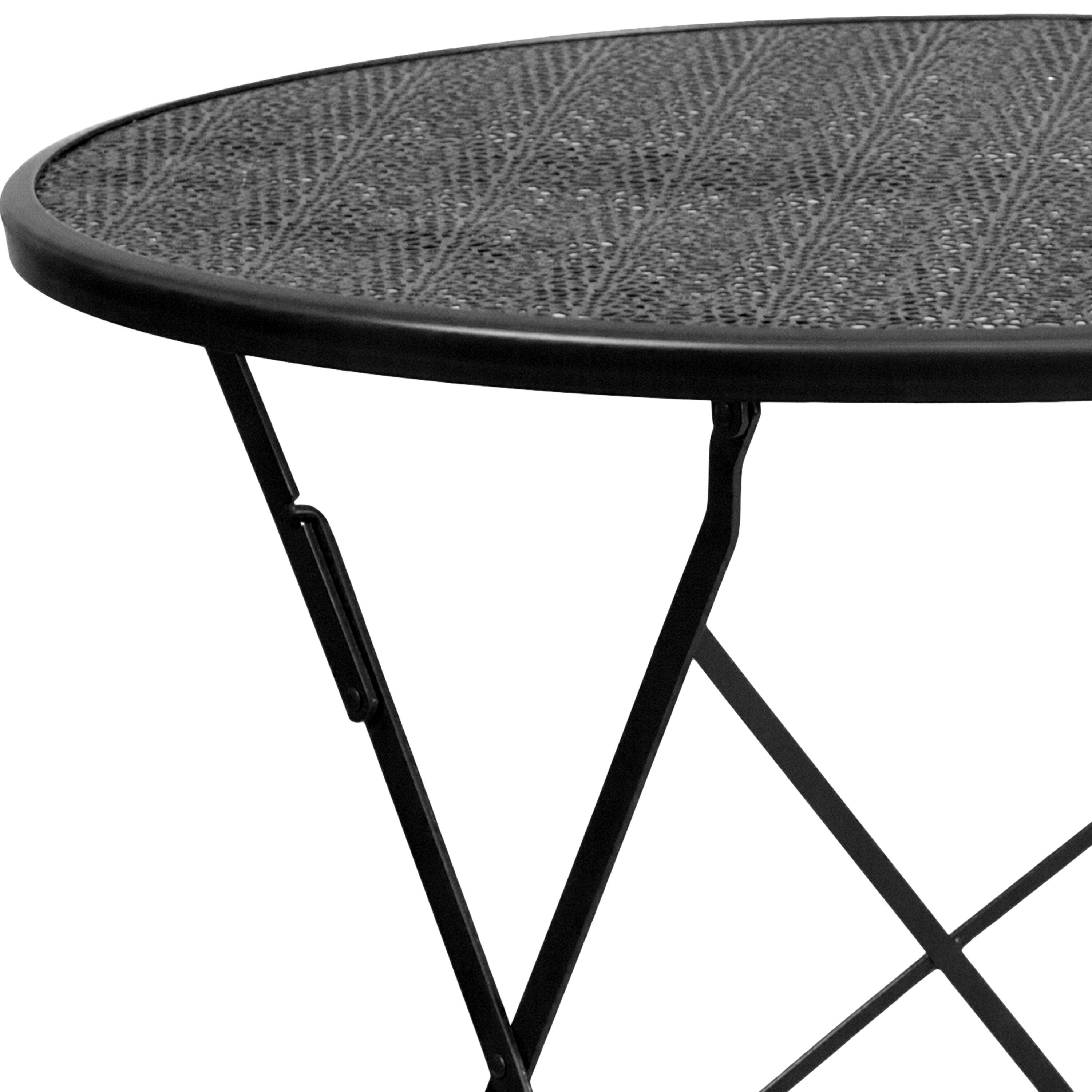 Alt View 5. Emma + Oliver - Commercial Grade 30" Round Colorful Metal Garden Patio Folding Patio Table - Black.
