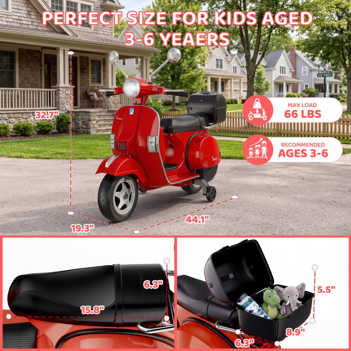PERFECT SIZE FOR KIDS AGED 3-6 YEARS

OAK STREET

32.7"

MAX LOAD 66 LBS

RECOMMENDED AGES 3-6

19.3"

44.1"

6.3"

5.5"

15.8"

8.9"