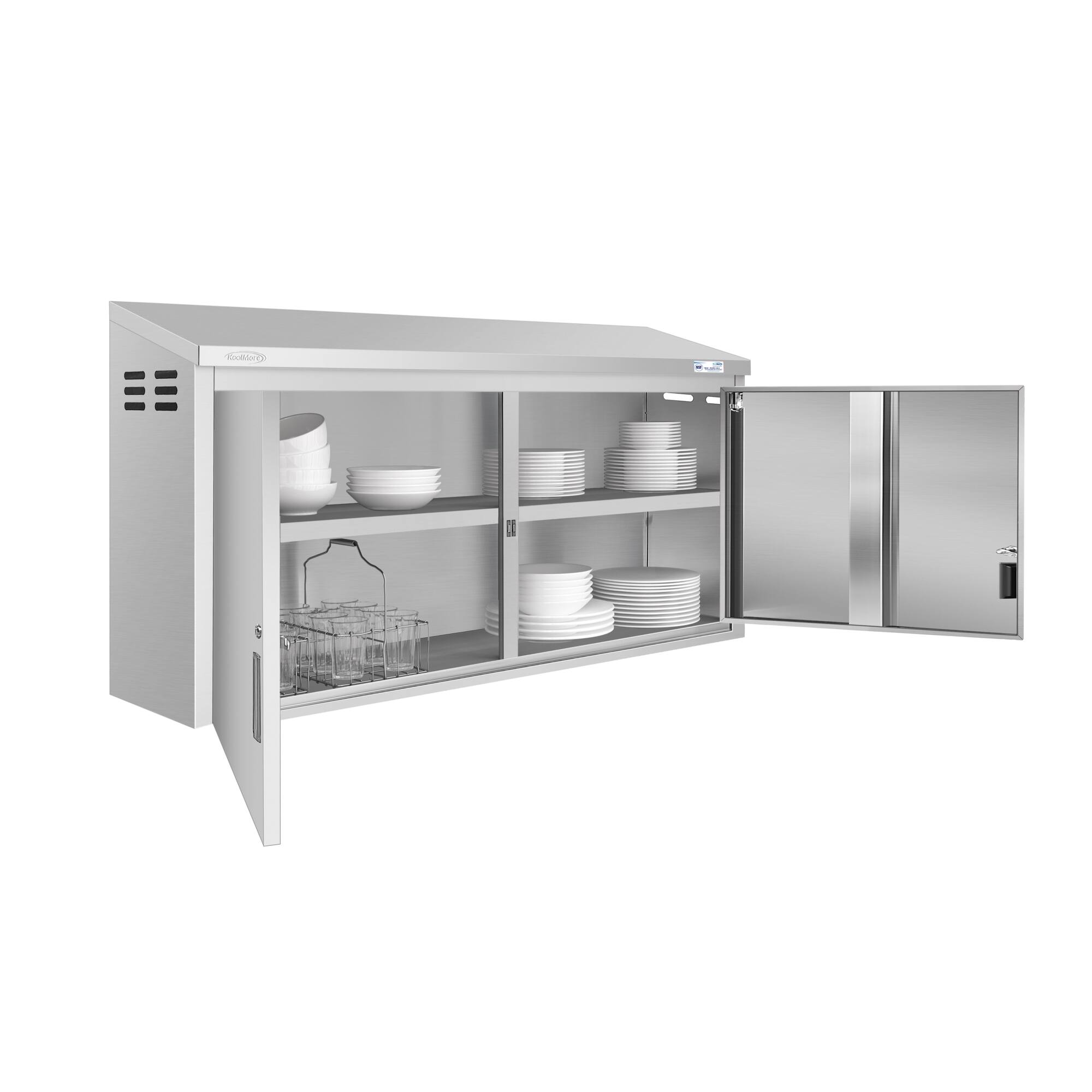 Left. Koolmore - 60 in. Kitchen Wall Cabinet with Hinged Doors and 2 shelves in Stainless-Steel (KM-WMC-1560-S) - Stainless-Steel.