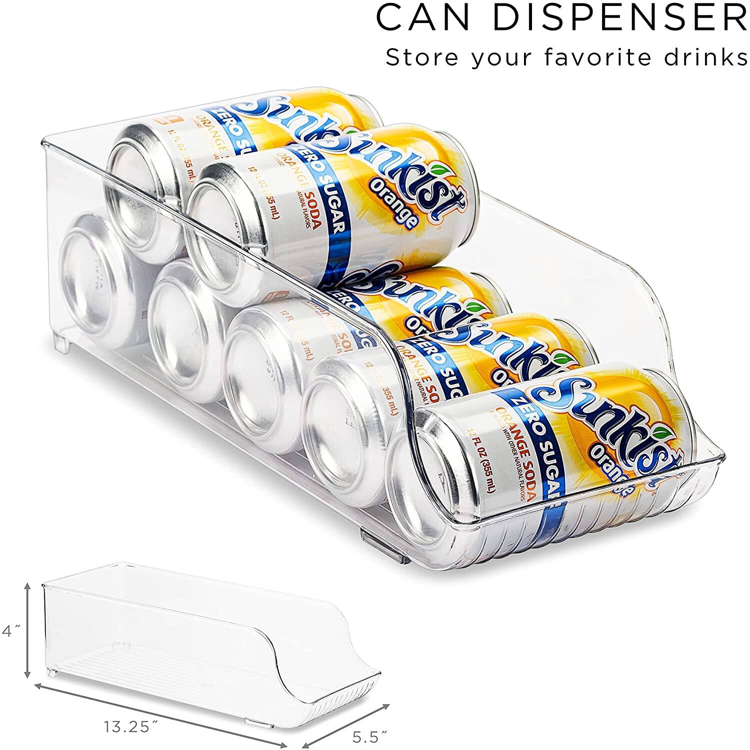 CAN DISPENSER  
Store your favorite drinks  

Sunkist Orange  
ZERO SUGAR  
12 FL OZ (355 mL)  
ZERO SUGAR  
ORANGE SODA  
NATURAL FLAVORS  

Dimensions:  
4" x 13.25" x 5.5"