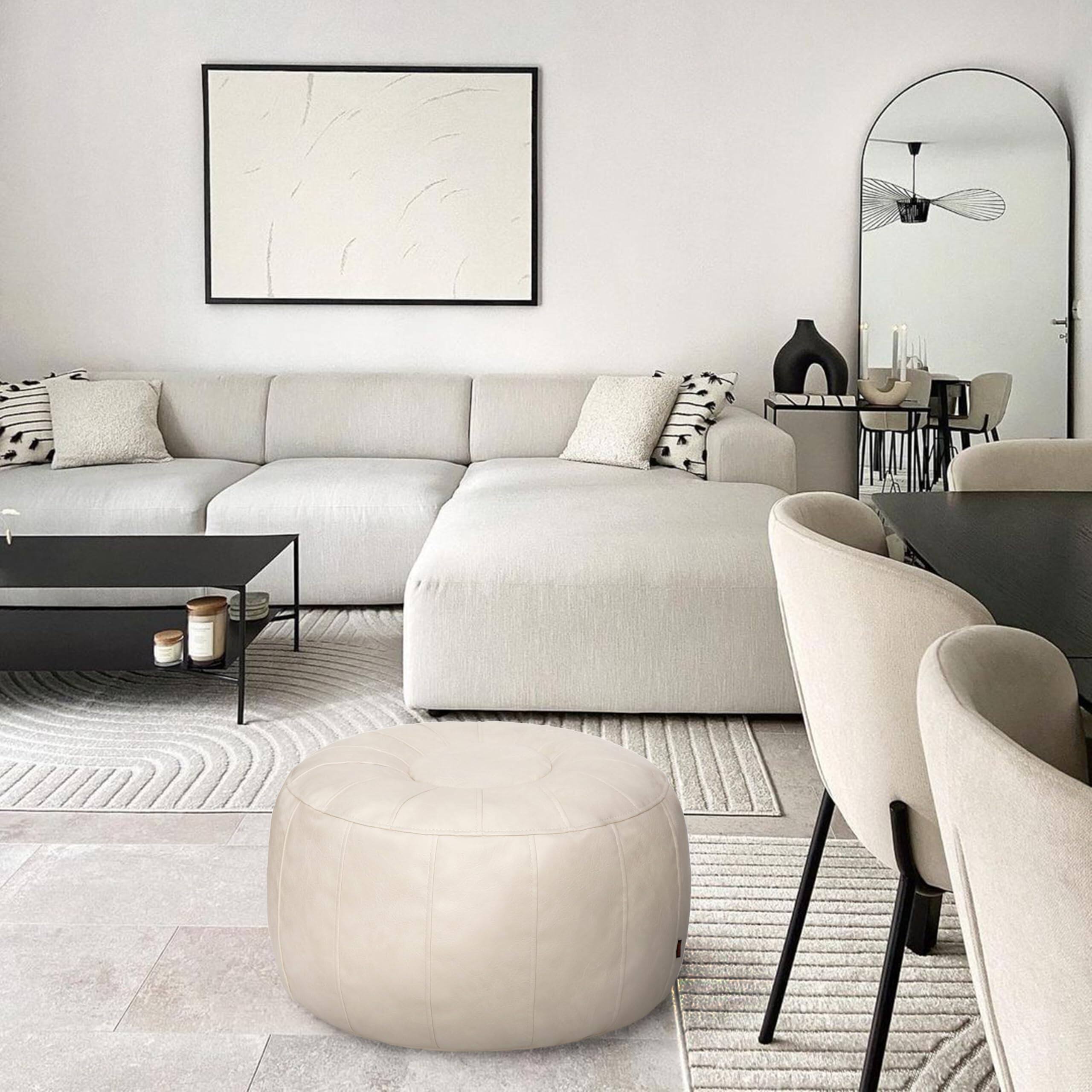 Left. JETRANSPORT - Unstuffed Moroccan Storage Pouf Foot Stool Ottoman Seat Handmade Faux Leather Bean Floor Chair Rest Living - Teal Blue.