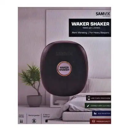 SAMVIX Smart - WAKER SHAKER
WAKE with a SHAKE
Alert Vibrating | For Heavy Sleepers
- Shabbat Mode
- Rechargeable
- 2 Alarm Settings
- Use it with your phone
- Connect with AUX cable
- Built-in battery
- Premium quality