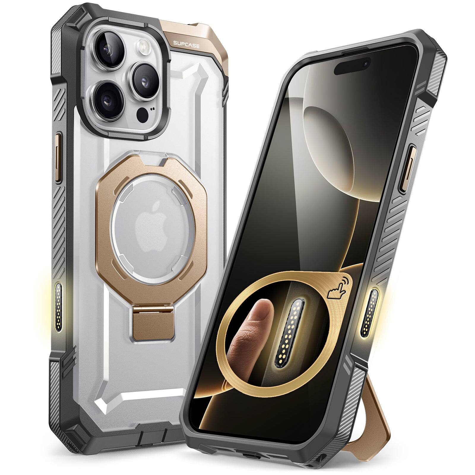 Angle. SUPCASE - iPhone 16 Pro Max 6.9 inch UB Grip MagSafe Camera Control Button Phone Case - Gold.
