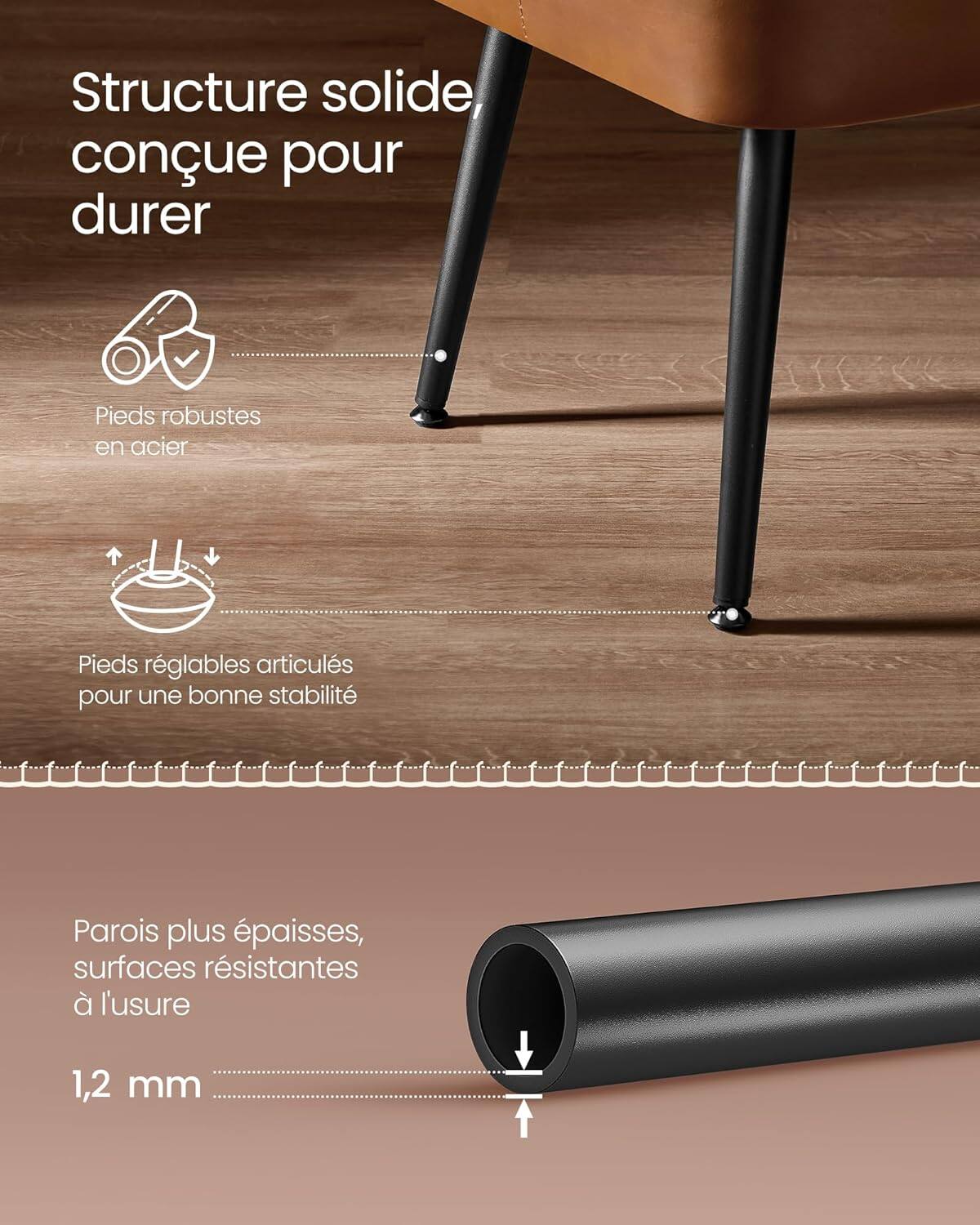 Structure solide, conçue pour durer

Pieds robustes en acier

Pieds réglables articulés pour une bonne stabilité

Parois plus épaisses, surfaces résistantes à l'usure

1,2 mm