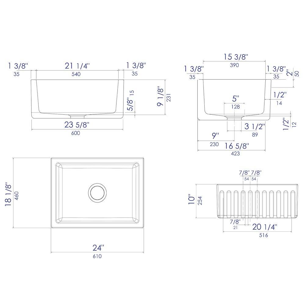 1 3/8" 35 21 1/4" 540 23 5/8" 600  
1 3/8" 35 15 5/8" 1/8" 231  
1 3/8" 35 9" 230 15 3/8" 390  
1 3/8" 35 30 1/2" 5" 14 128  
1 3/8" 35 18 1/2" 1/2" 12 89  
1 3/8" 35 16 5/8" 423  
1 3/8" 35 10" 254 7/8" 7/8" 54 54  
1 3/8" 35 20 1/4" 516 24" 610  
15 3/8" 390 1 3/8" 35 1