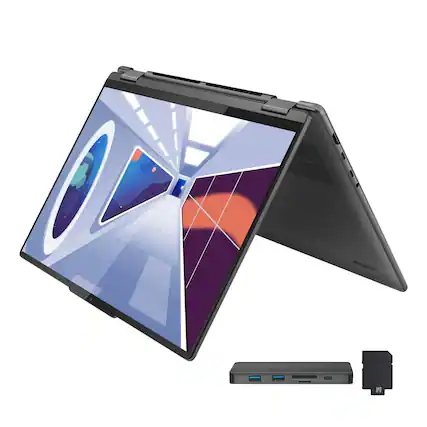 Front. Lenovo - Lenovo Yoga 7i 16" 2-in-1 Touchscreen Laptop,Intel i7-1355U,16GB LPDDR5,1TB SSD+288GB Dock Set,Win 11 Pro,Gray - Gray.
