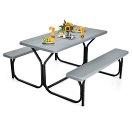 Gymax - Picnic Table Camping Picnic Bench Set Backyard Garden Patio Dining Party Grey - Gray