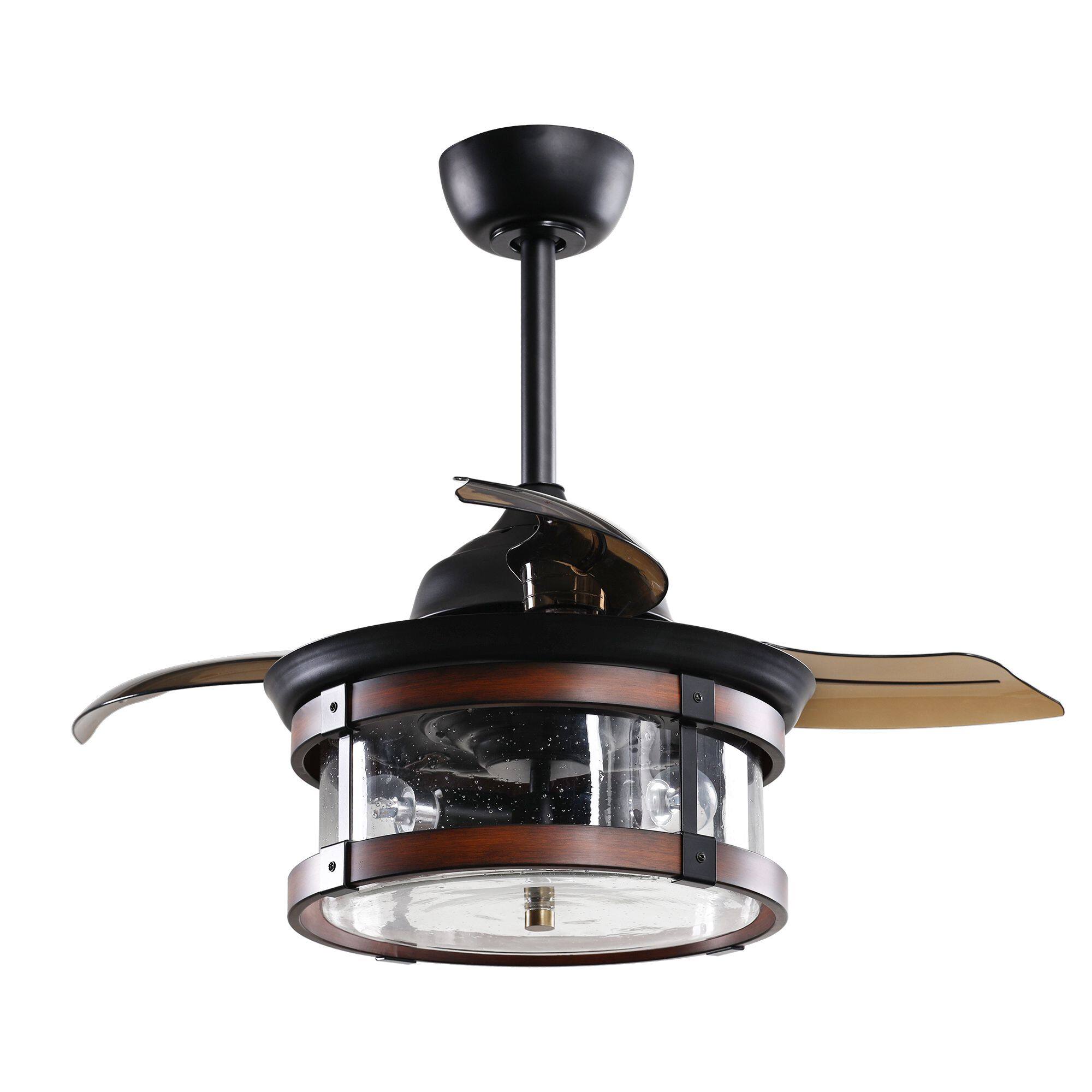Alt View 6. Parrot Uncle - 36" Industrial Retractable 3-Blade Ceiling Fan Chandelier with Remote - Matte Black.