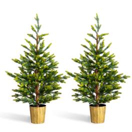Winado - 2PCS 4FT Artificial Christmas PE Tree with Plastic Pot Stand, Branch Set for Indoor Outdoor Holiday Party Decoration - Dual-tone Green