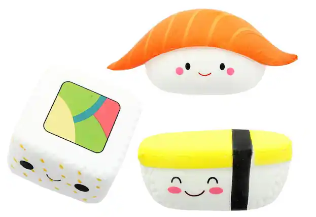 Front. Toynk - Sushi Foam Squishy Toys Set of 3: Salmon Nigiri, Tamago Egg and Maki Roll.
