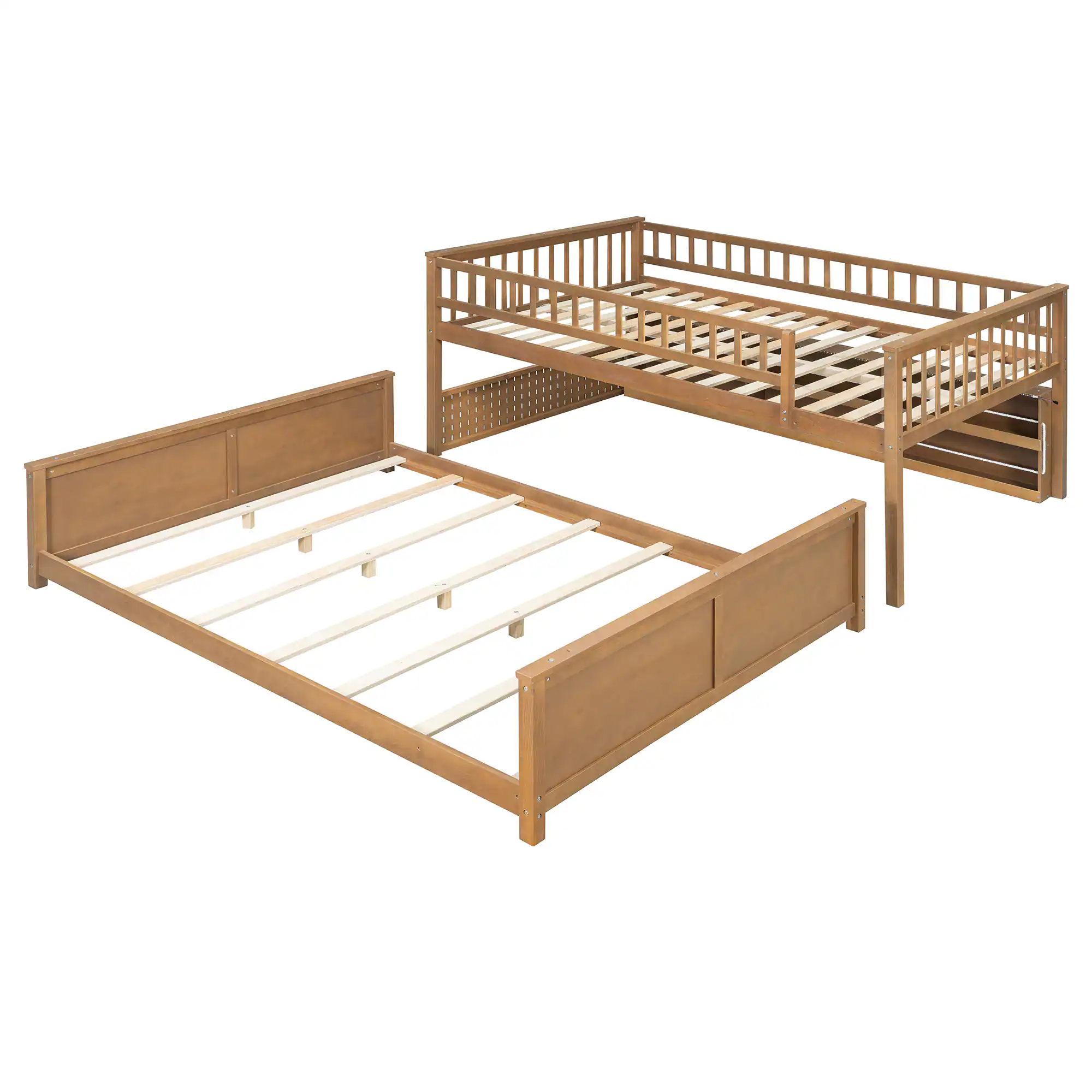 Alt View 5. Anysun - Full XL over Queen Bunk Bed with Integrated Shelving, Color-Changing Lights and Pegboard - Brown.