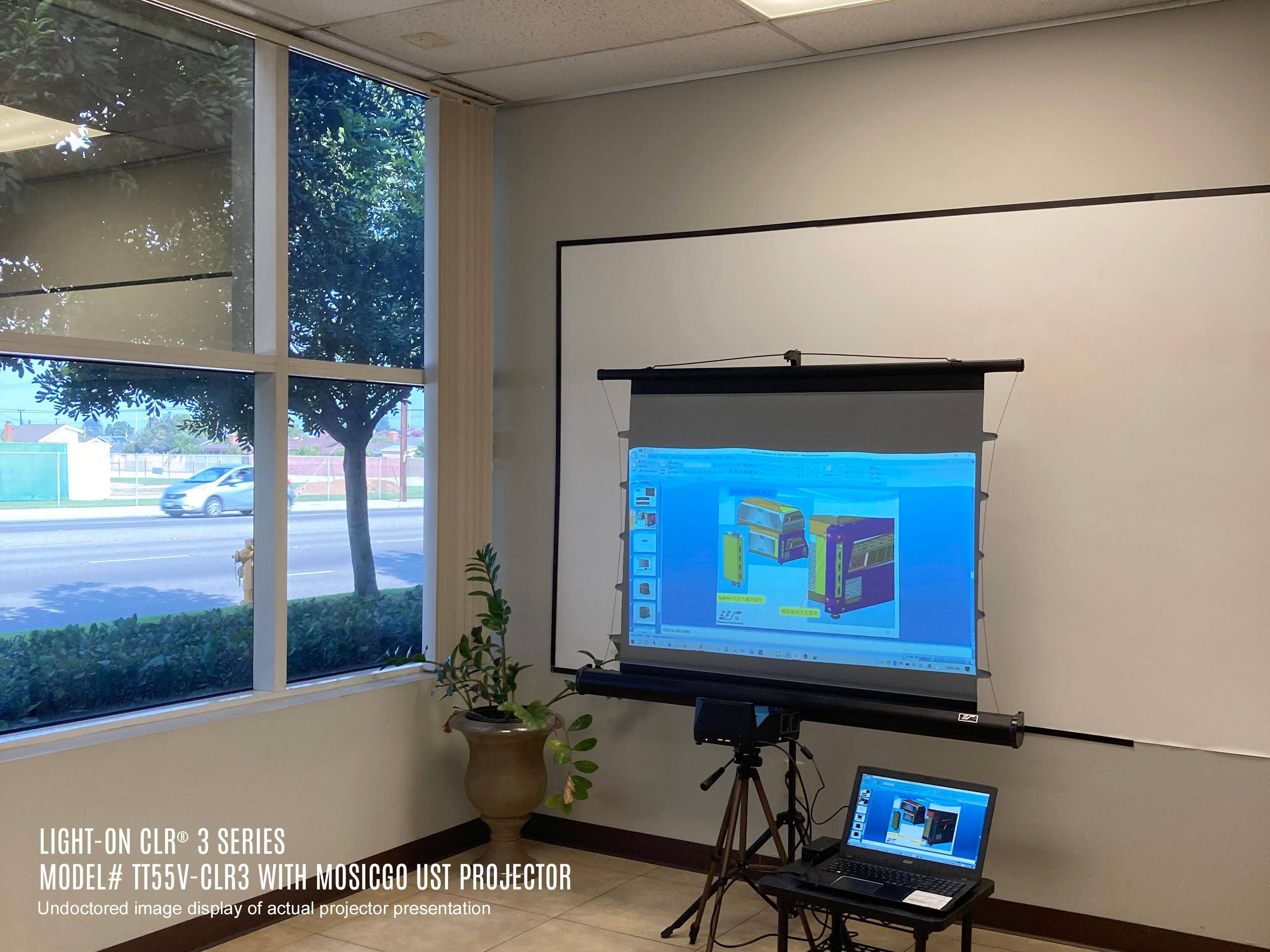 LIGHT-ON CLR® 3 SERIES  
MODEL# TT55V-CLR3 WITH MOSICCO UST PROJECTOR  
Undoctored image display of actual projector presentation