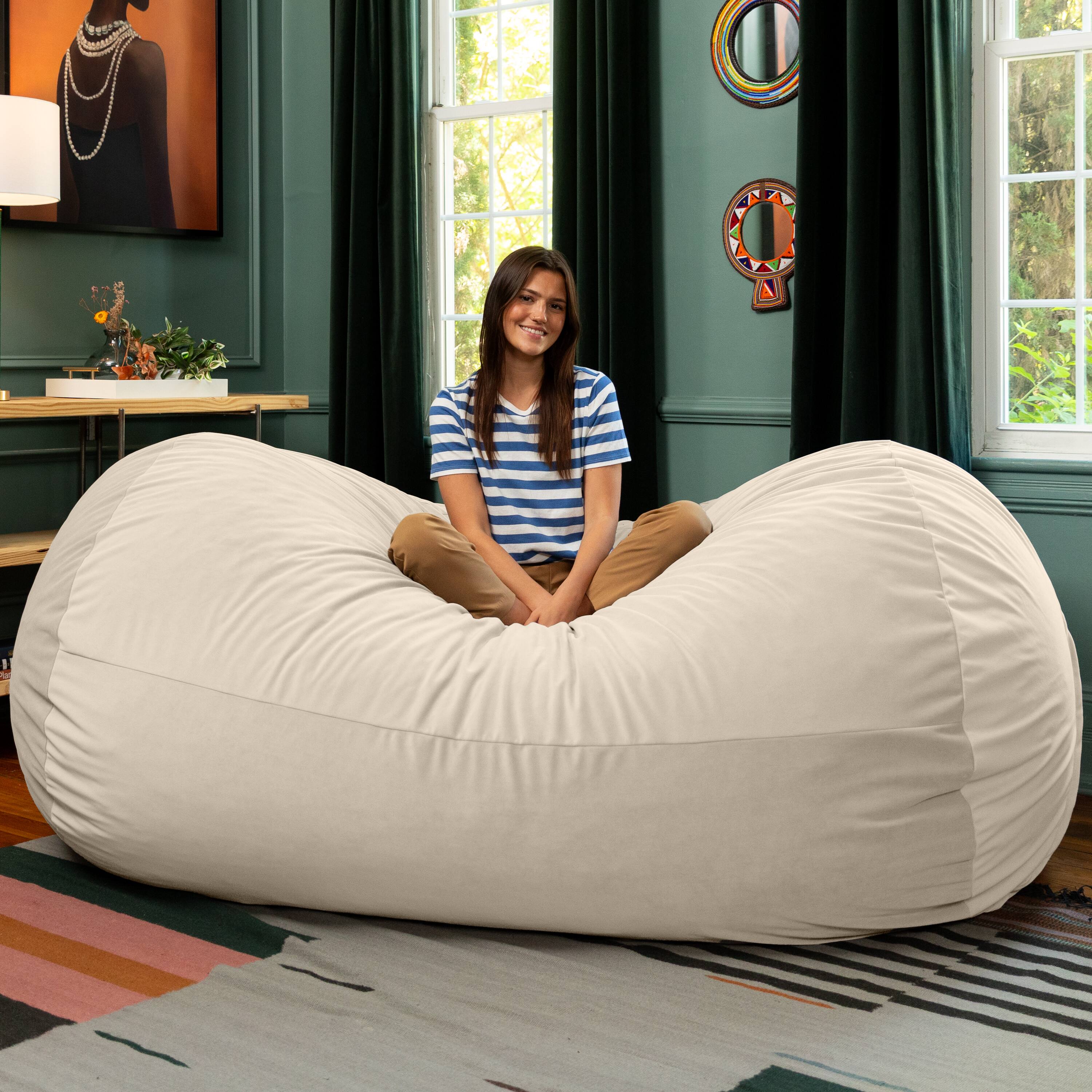 Back. Jaxx - Jaxx Grand Lounger 7 Foot Bean Bag Sofa -Lush Velvet Ivory - Lush Velvet Ivory.