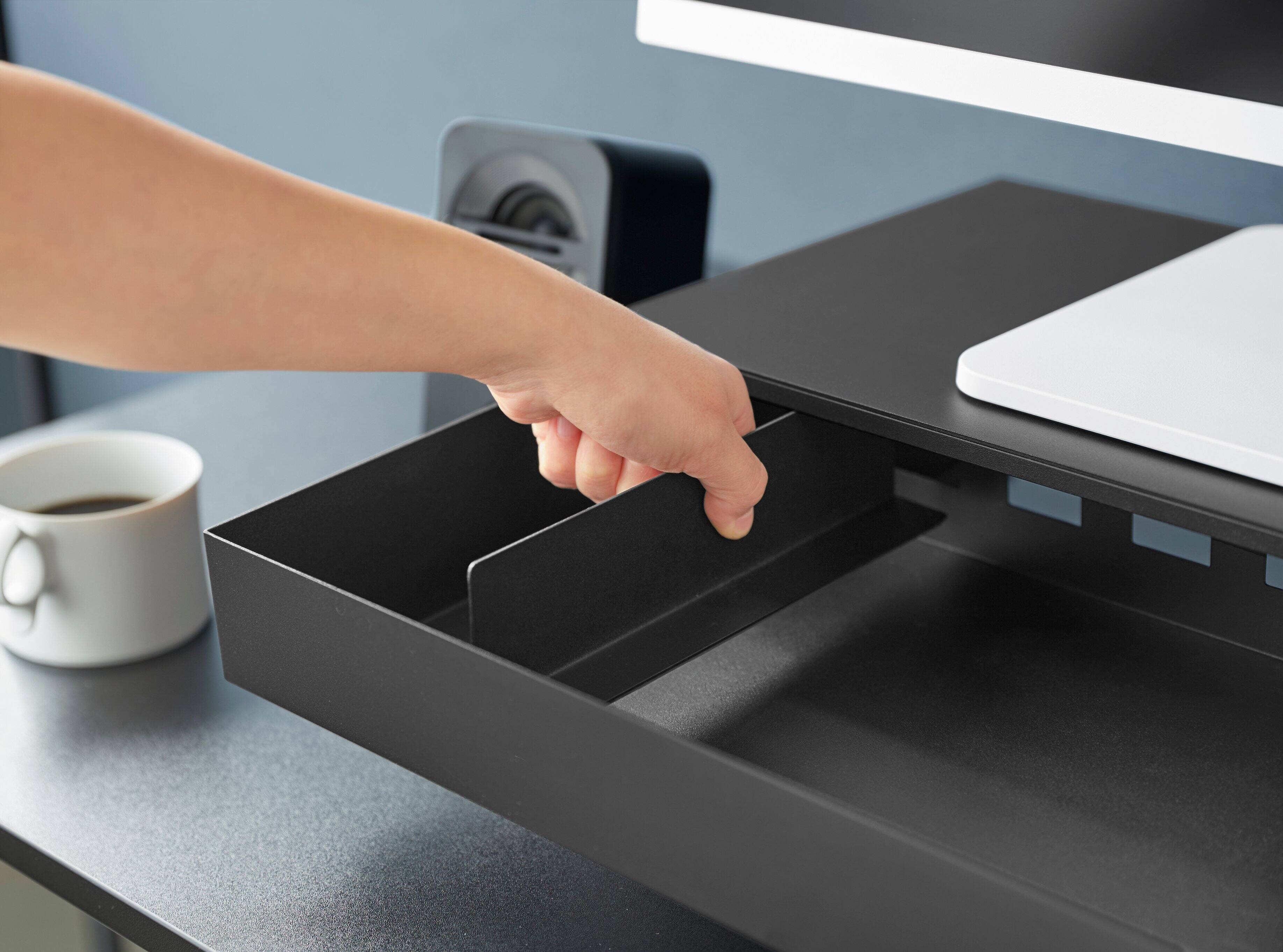 Alt View 1. Yamazaki Home - Monitor Stand With Drawer - Steel - Black.