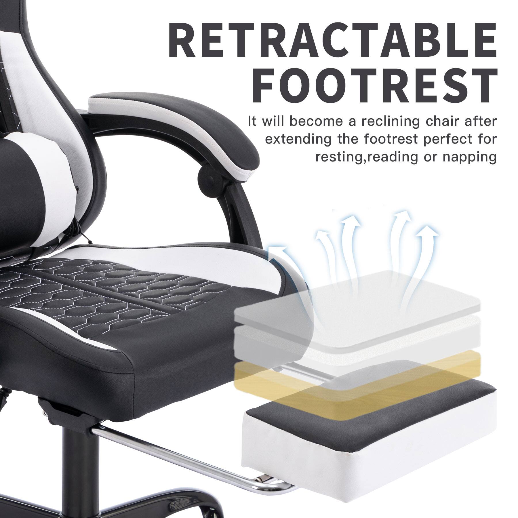 RETRACTABLE FOOTREST

It will become a reclining chair after extending the footrest perfect for resting, reading or napping