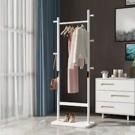 LUCKY ONE - 71" H Solid Wood Coat Rack Stand w/ Finish Eco-Friendly Easy Assembly - White