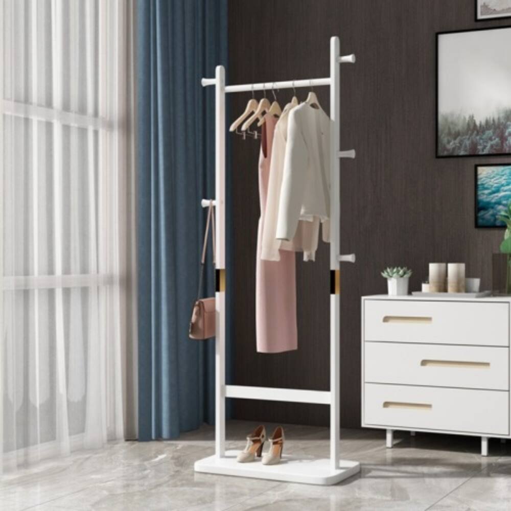 LUCKY ONE - 71" H Solid Wood Coat Rack Stand w/ Finish Eco-Friendly Easy Assembly - White