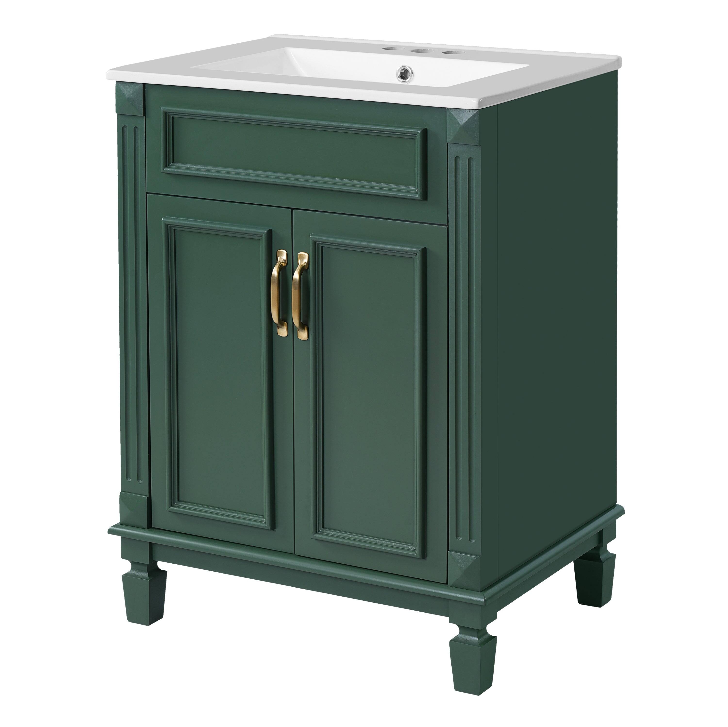 Alt View 10. Boyel Living - 24 Inch Bathroom Vanity with Ceramic Sink Solid Wood Frame Green - Green.