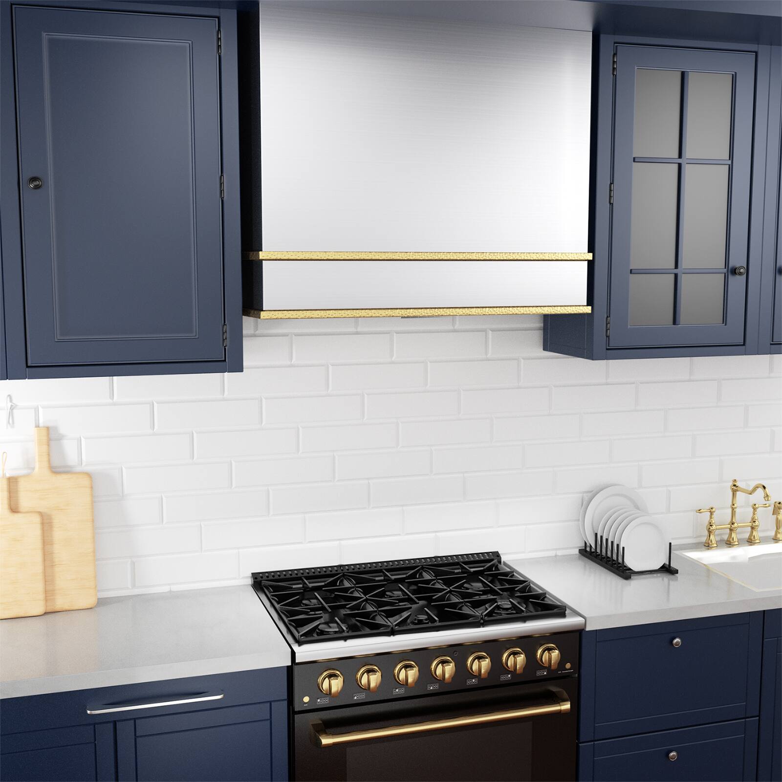 Alt View 5. Akicon - Akicon 36 in Wall Mount Stainless Steel 600 CFM Range Hood with Vent Motor, in Brushed Stainless Steel with Gold - Stainless steel with Gold.