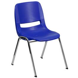 Emma + Oliver - Ergonomic Shell Stack Chair - 16" Seat Daycare Home School - Navy Plastic/Chrome Frame