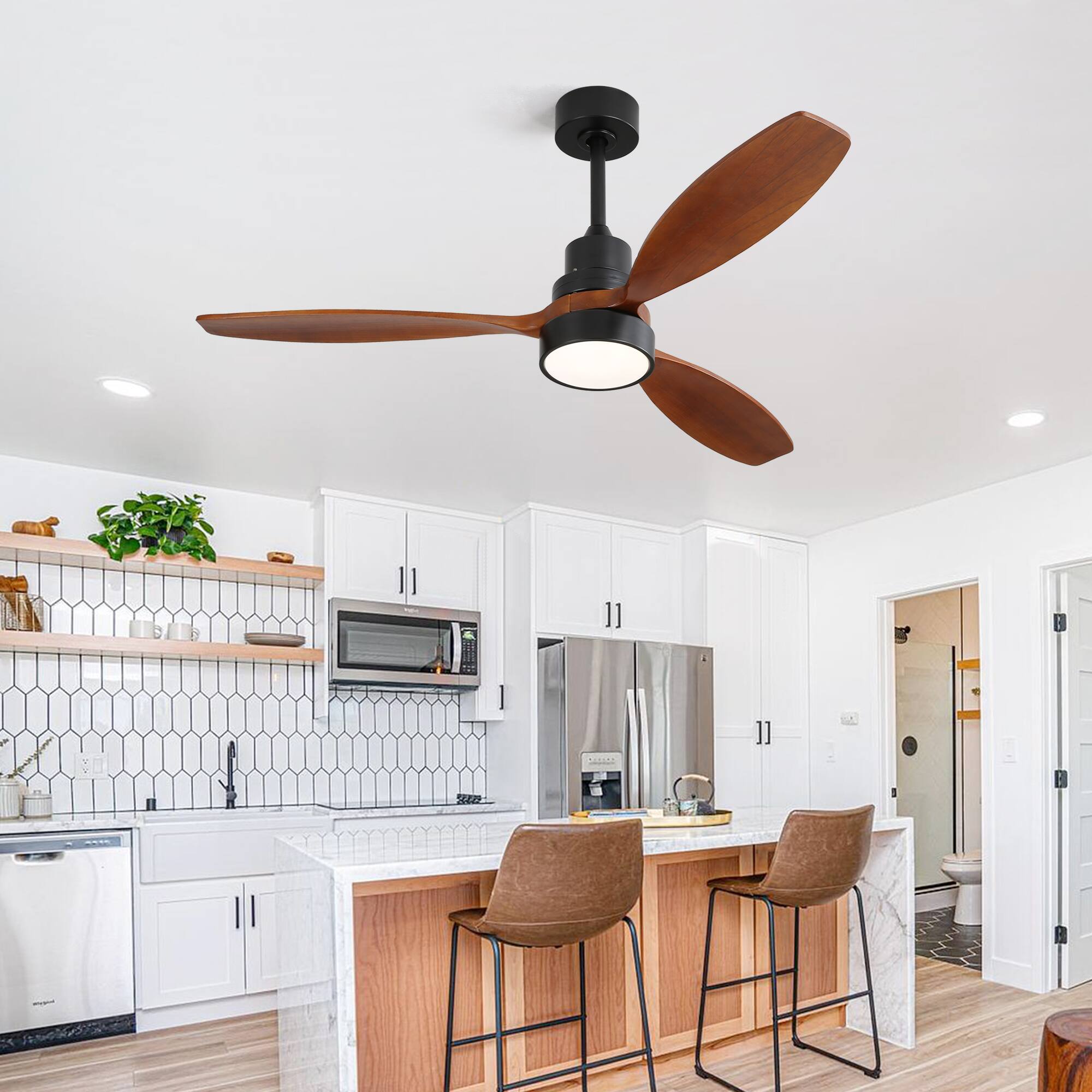 Back. HOMLUX - 52 Inch Integrated LED Indoor Low Profile Ceiling Fan with Light and Remote Control for Patio Living Room - Black.