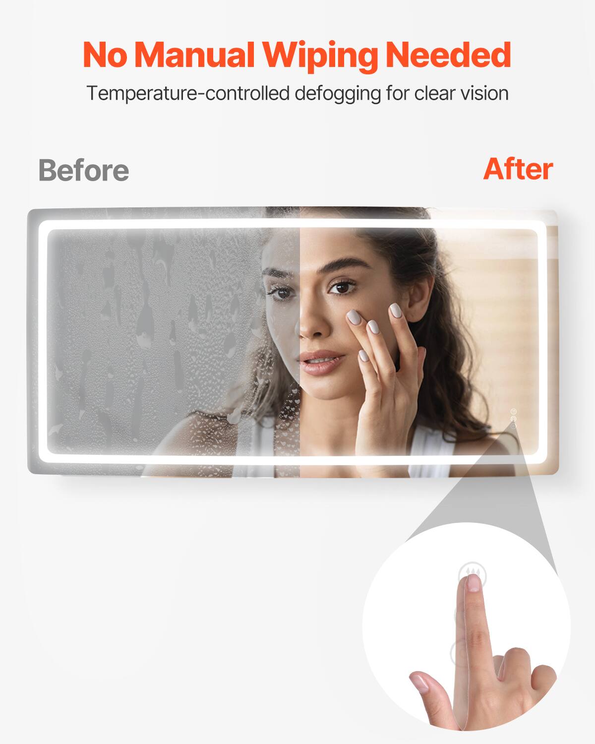 No Manual Wiping Needed  
Temperature-controlled defogging for clear vision  

Before  
After