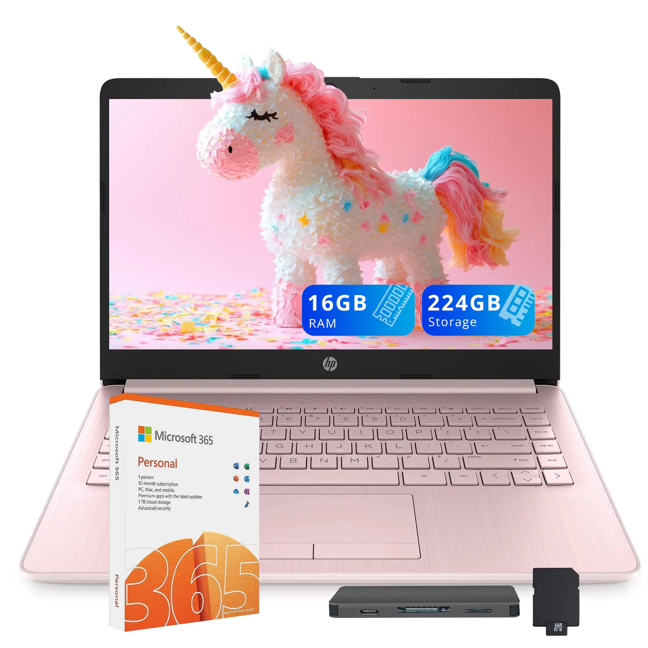 HP - Stream 14" HD Laptop, Intel Celeron N4120, 16GB RAM, 64GB eMMC, Win 11 S,160GB Docking Station - Pink