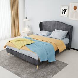 Loheer - Velvet Upholstered Bed Frame Full Size Sturdy Platform - Gray