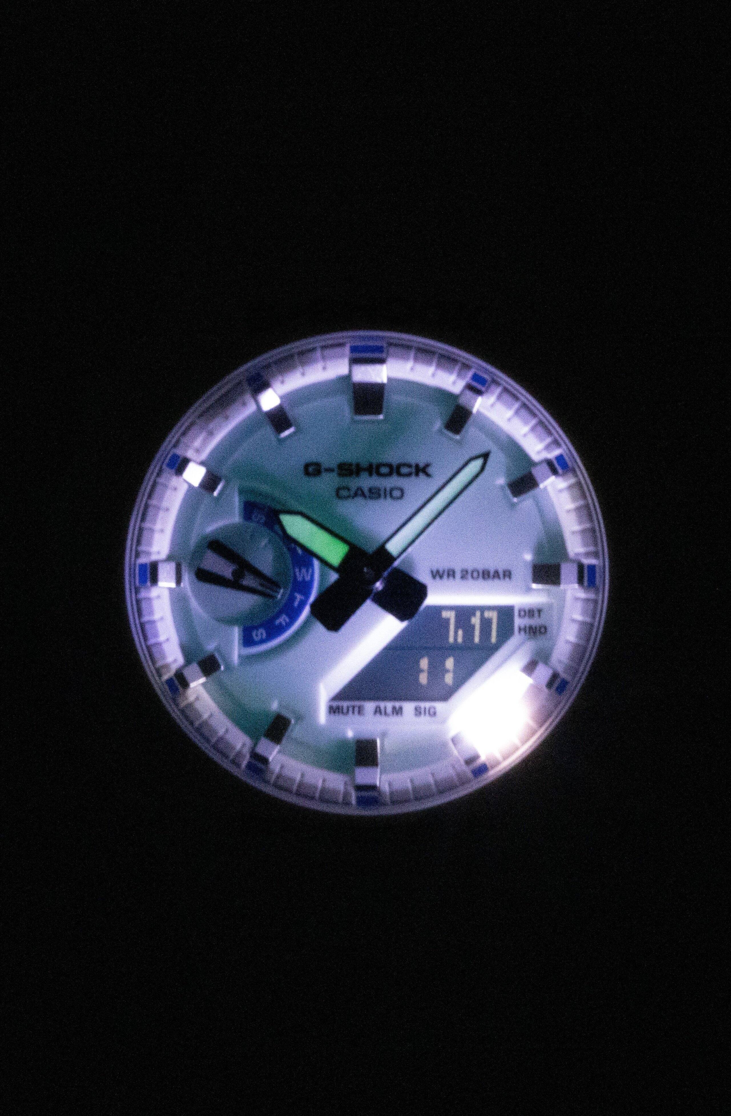 G-SHOCK  
CASIO  
WR 20BAR  
7:17  
DST  
HND  
MUTE ALM SIG