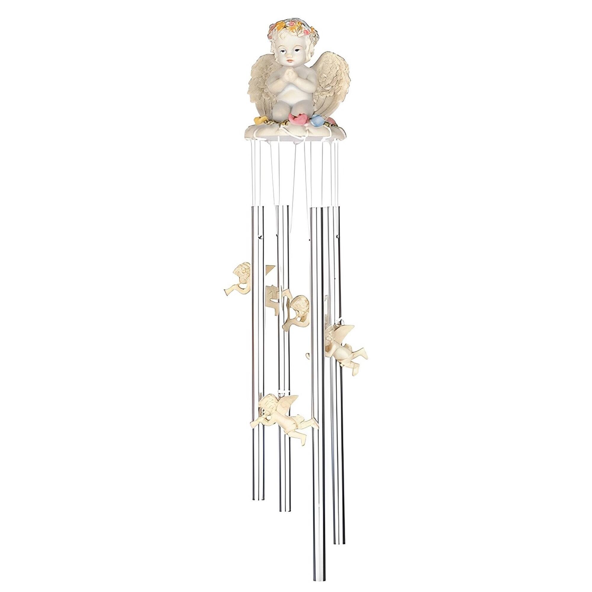 Front. FC Design - FC Design 23" Long Cherub Praying Round Top Wind Chime Outdoor Patio or Garden Hanging Decoration - Multi-Color.
