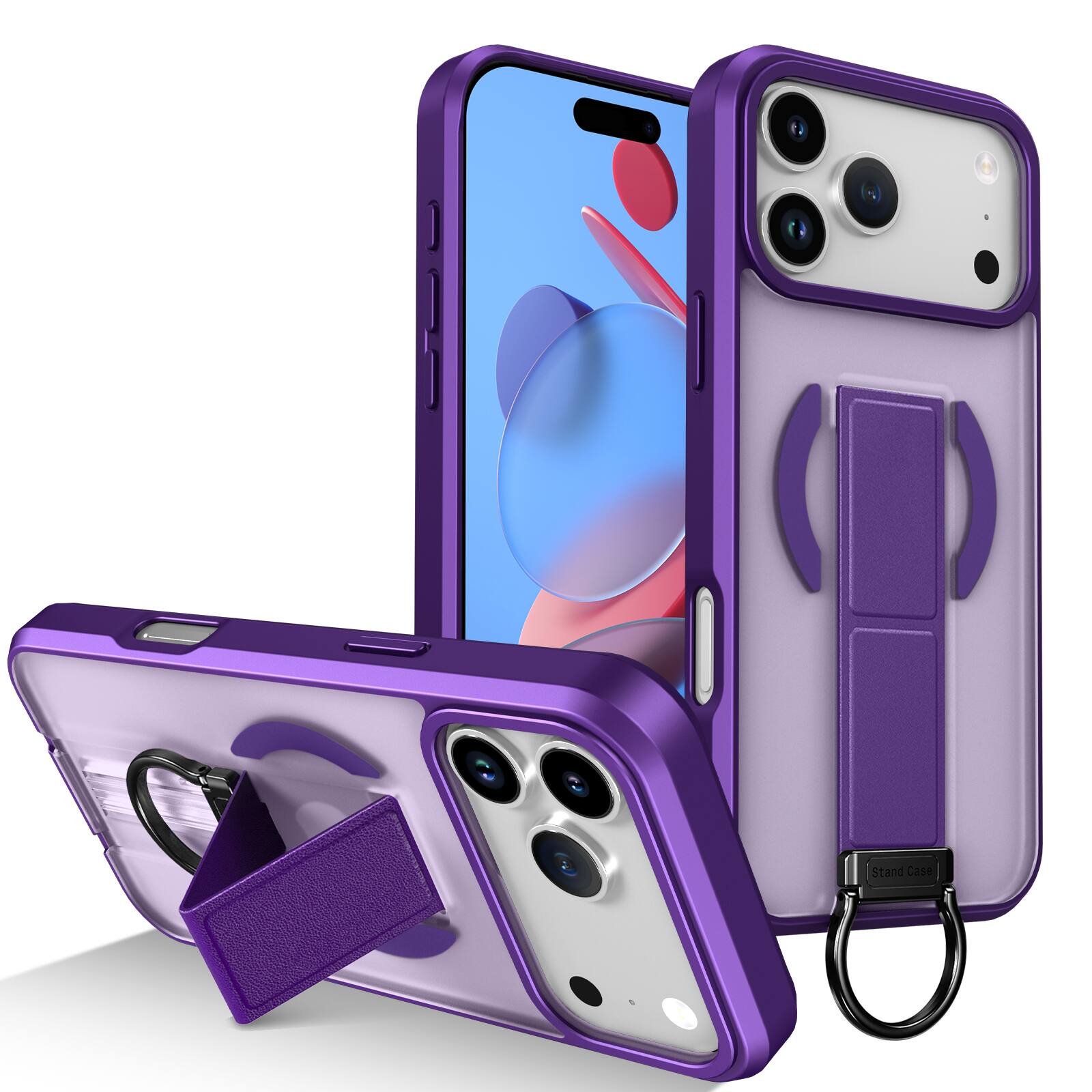 Dteck - Magnetic Case for Apple iPhone 17 Pro Max,Shockproof Cover with Grip Ring,Support Wireless Charging Matte Stand Case - Purple