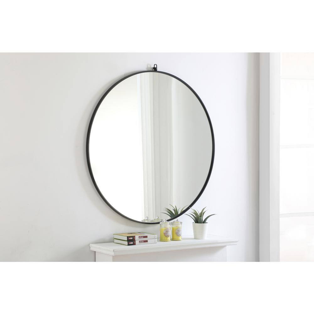 Alt View 2. Elegant Decor - Metal frame Round Mirror with decorative hook 42 inch Black finish - Black.