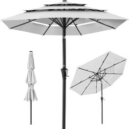 Best Choice Products - 10ft 3-Tier Patio Umbrella, Market Sun Shade w/ Tilt Adjustment, Easy Crank - Fog Gray