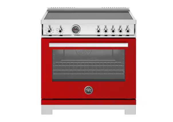 Front. Bertazzoni - 36" Professional Series range - Electric self clean oven - 5 induction zones - Red.