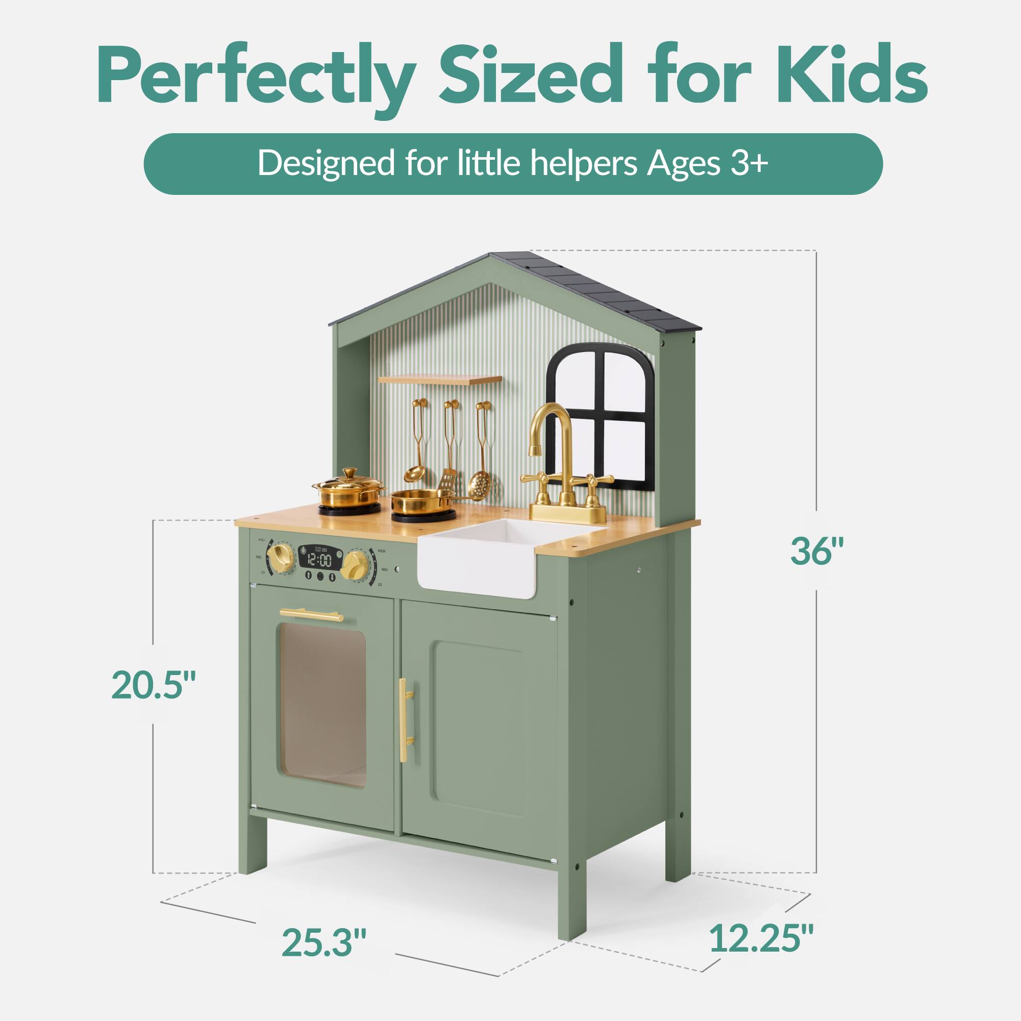 Perfectly Sized for Kids  
Designed for little helpers Ages 3+  

2:00  
36"  
20.5"  
25.3"  
12.25"
