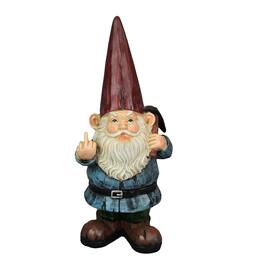 Zeckos - 12 Inch Tall Grumpy Gnome Flipping The Bird Garden Sculpture Outdoor Statue - Multicolored