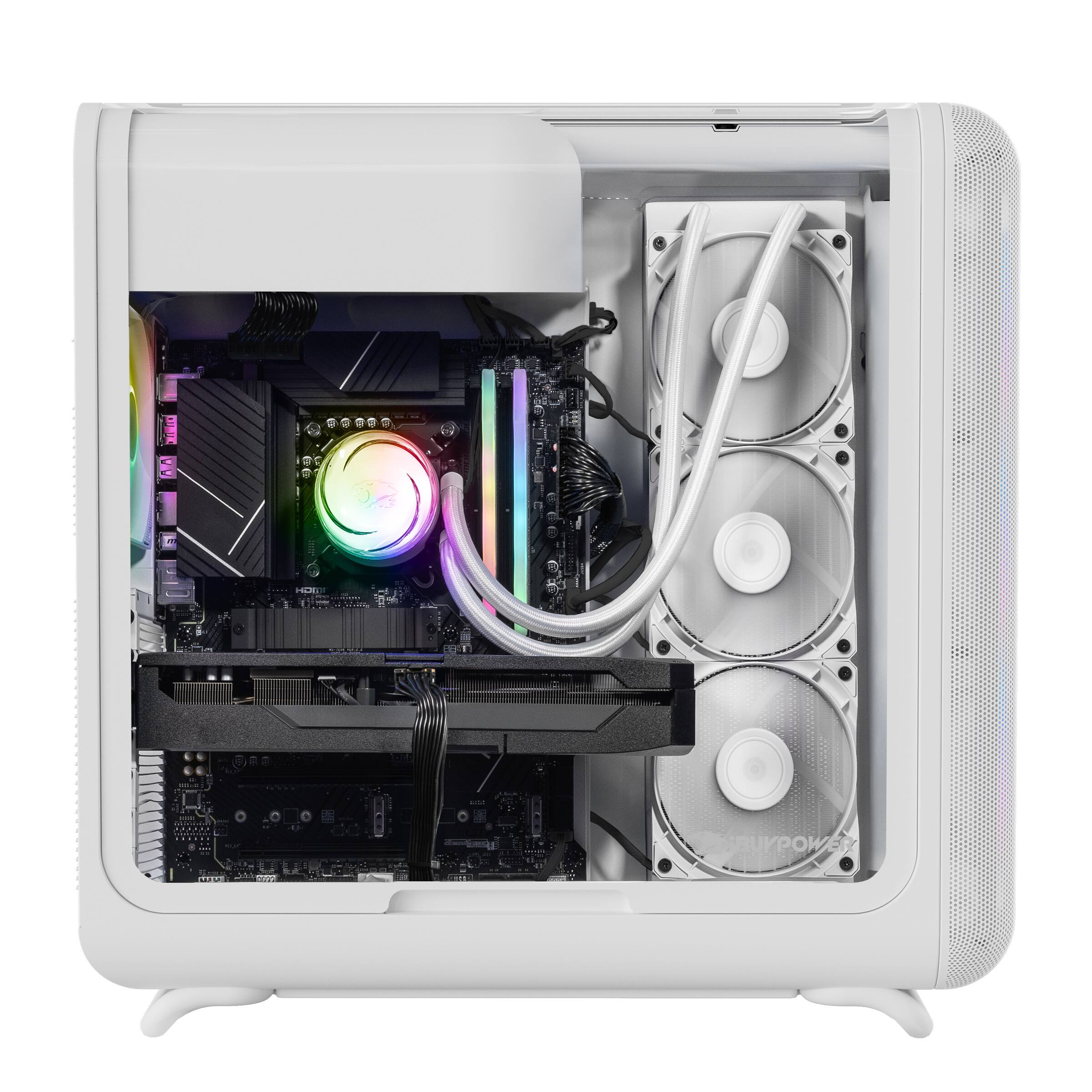 Left. iBUYPOWER - X50 White Gaming Desktop - Intel Core Ultra 9 285, NVIDIA GeForce RTX 5070 12GB, 32GB DDR5 RGB RAM, 1TB SSD - White.